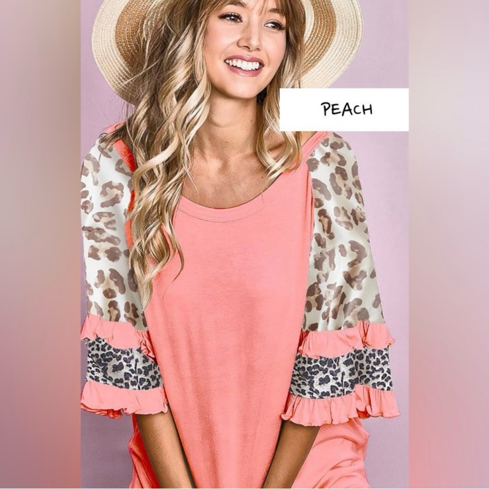 Peach Leopard Print Boho Bohemian Layered Sleeve … - image 1